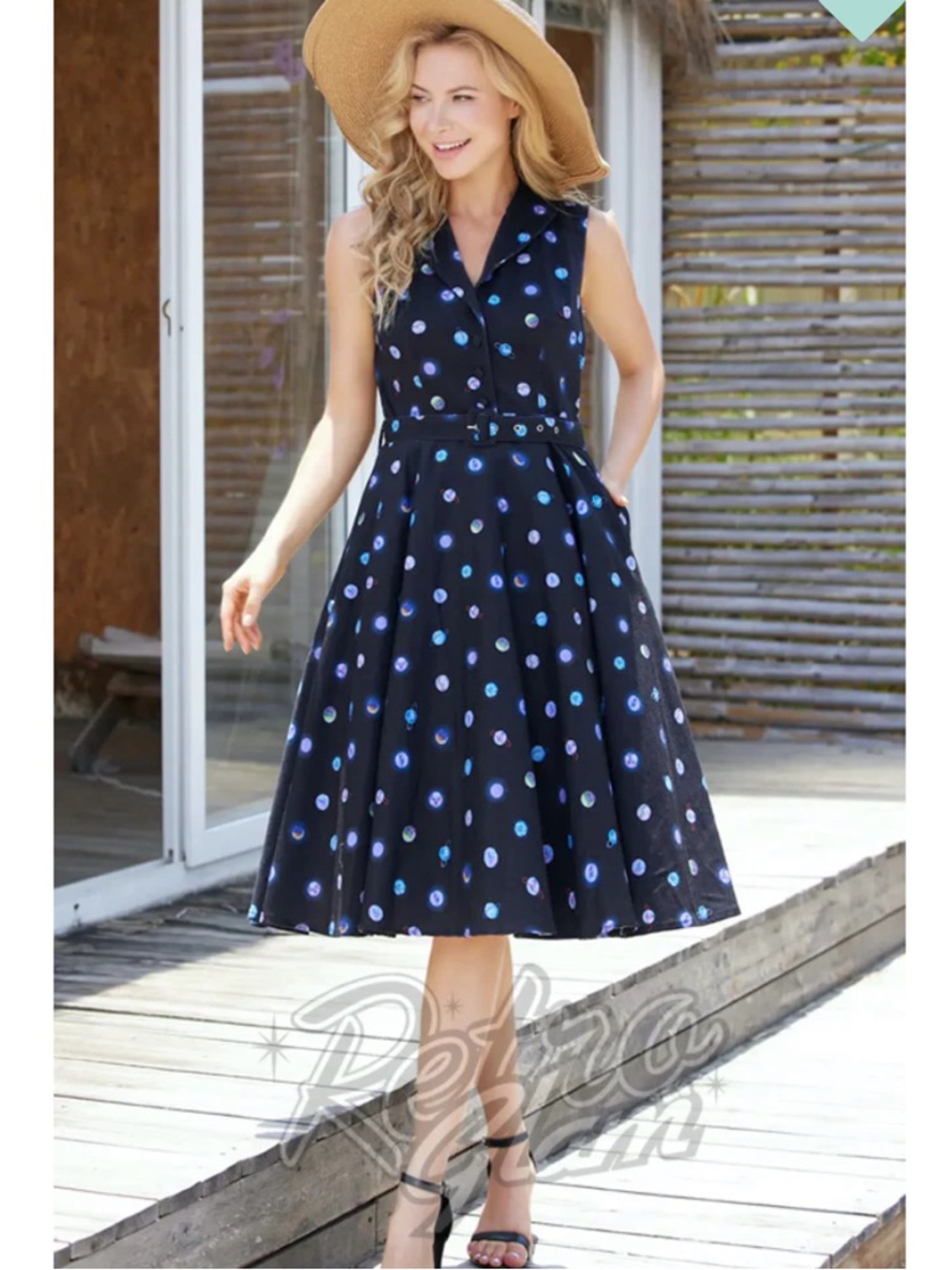 MISS LULO JANI DRESS IN BLACK PLANETS PRINT